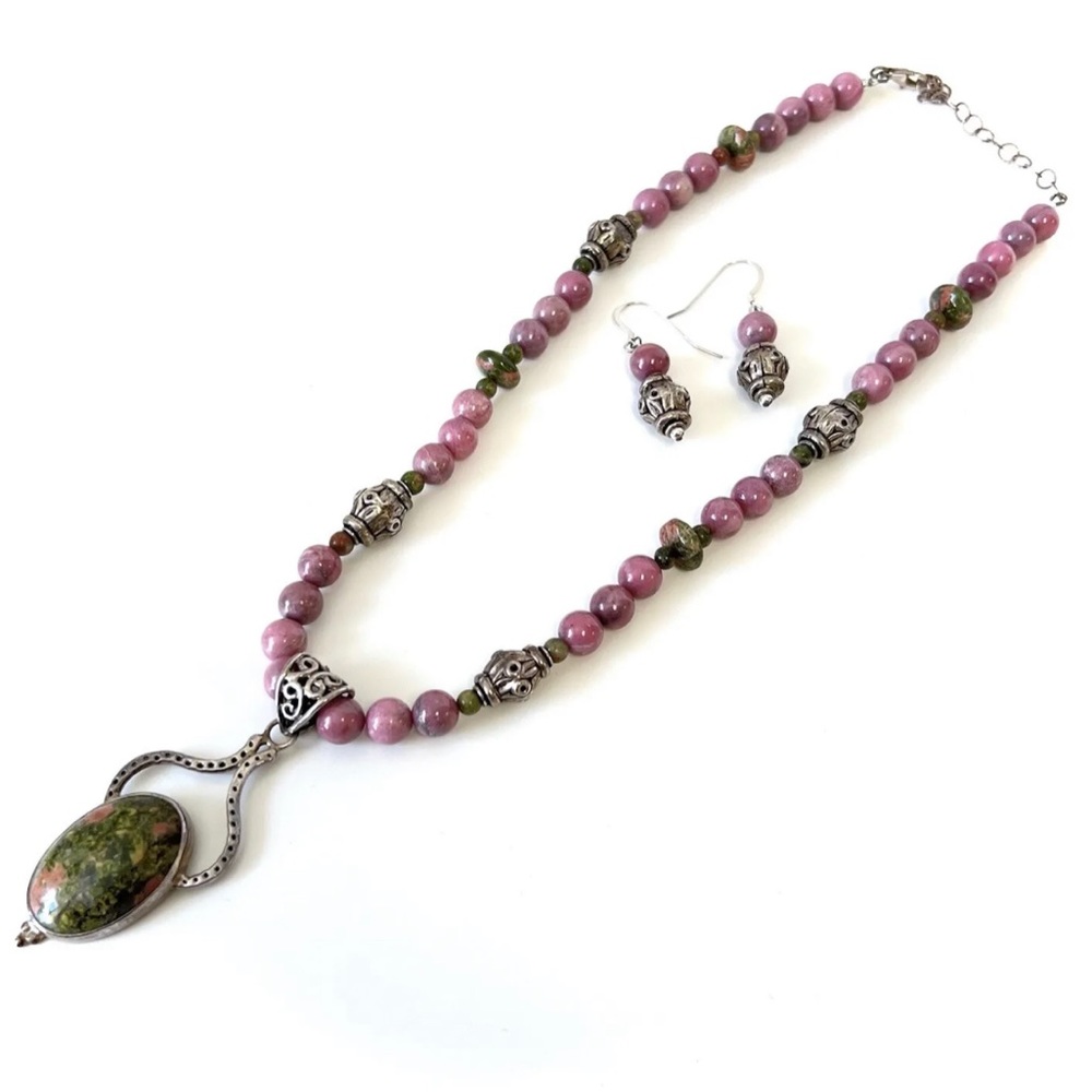 Sterling Silver & Stone Beaded Necklace Set